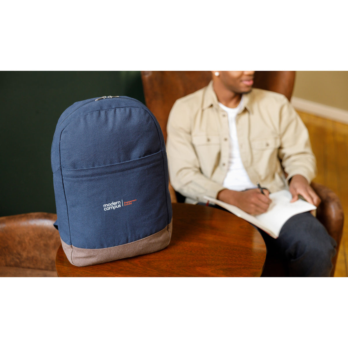 Ivy Laptop Backpack in Recycled Cotton, 16 Inch Transfer - Navy - View 8