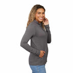 Izu Everything Eco Stretch Full Zip for Women Embroidery - Charcoal - Right Side On Model