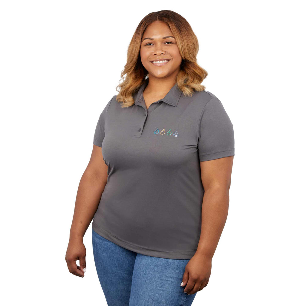 Izu Everything Eco Stretch Polo for Women Transfer - Charcoal - Front On Model