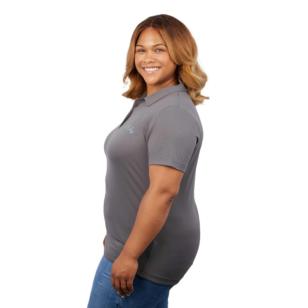 Izu Everything Eco Stretch Polo for Women Transfer - Charcoal - Left Side On Model