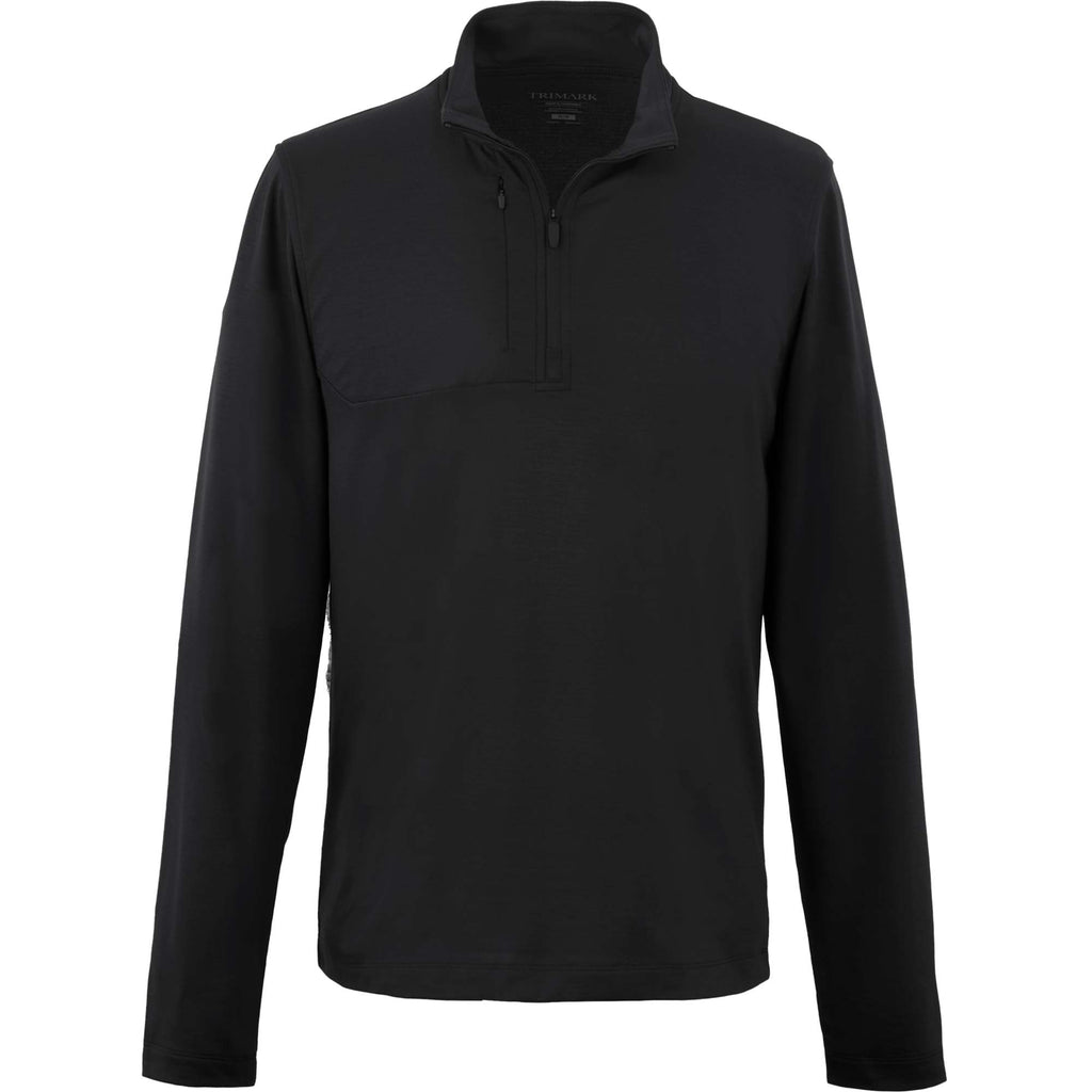 Izu Everything Eco Stretch Quarter Zip for Men Embroidery - Black - Front Flat