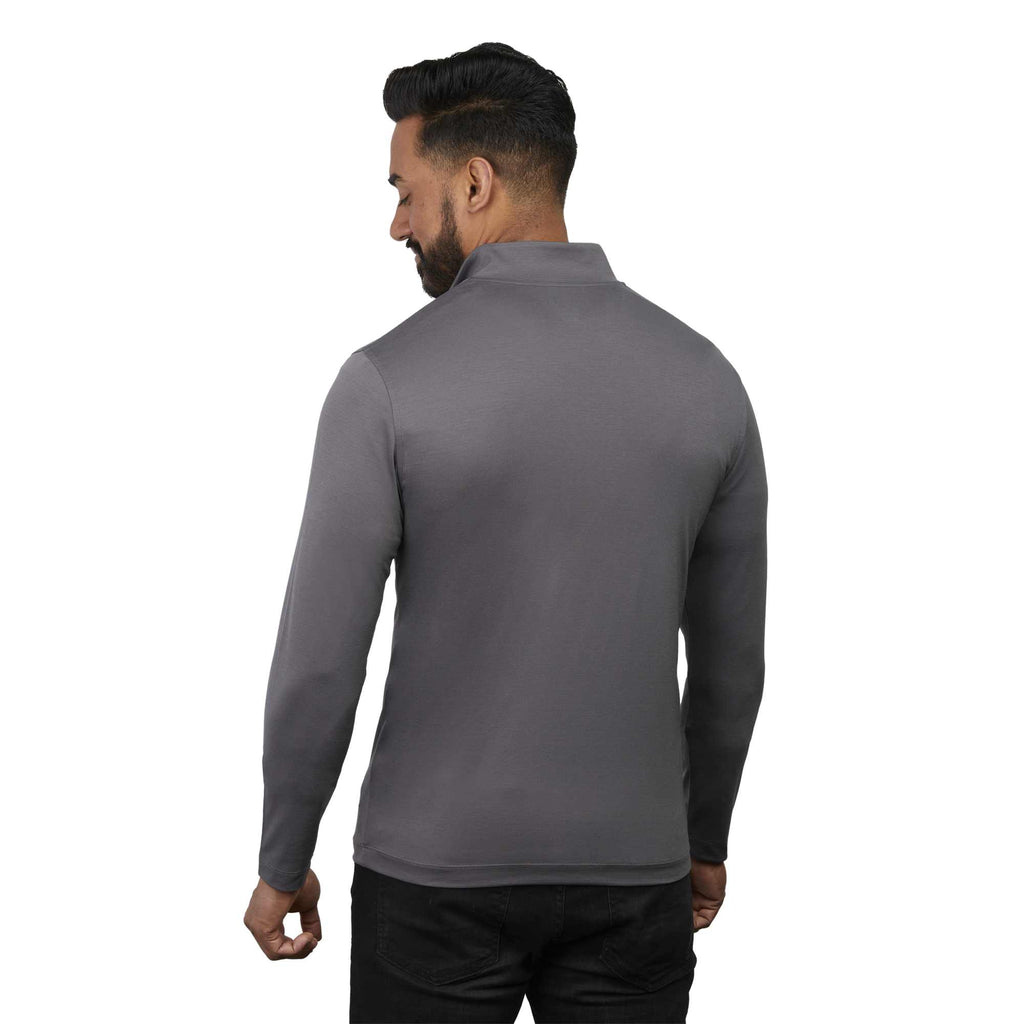 Izu Everything Eco Stretch Quarter Zip for Men Embroidery - Charcoal - Back On Model