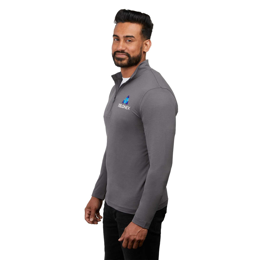 Izu Everything Eco Stretch Quarter Zip for Men Embroidery - Charcoal - Left Side On Model