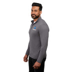 Izu Everything Eco Stretch Quarter Zip for Men Embroidery - Charcoal - Left Side On Model