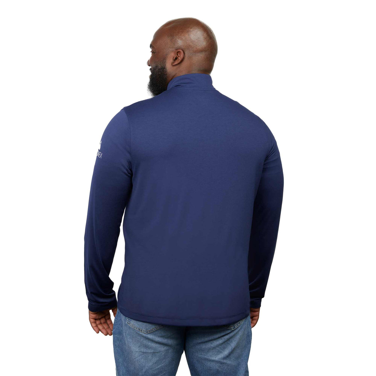 Izu Everything Eco Stretch Quarter Zip for Men Embroidery - Vintage Navy - Back On Model