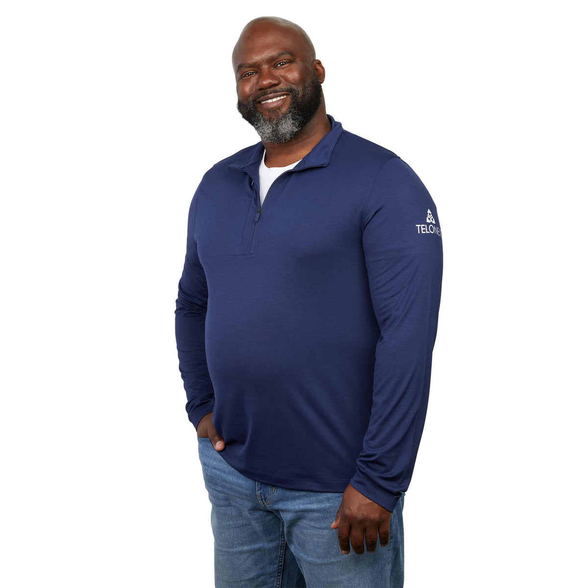 Izu Everything Eco Stretch Quarter Zip for Men Embroidery - Vintage Navy - Front
