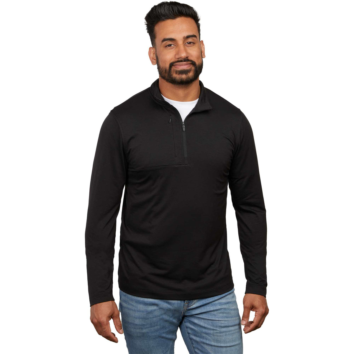 Izu Everything Eco Stretch Quarter Zip for Men Transfer - Black - Front