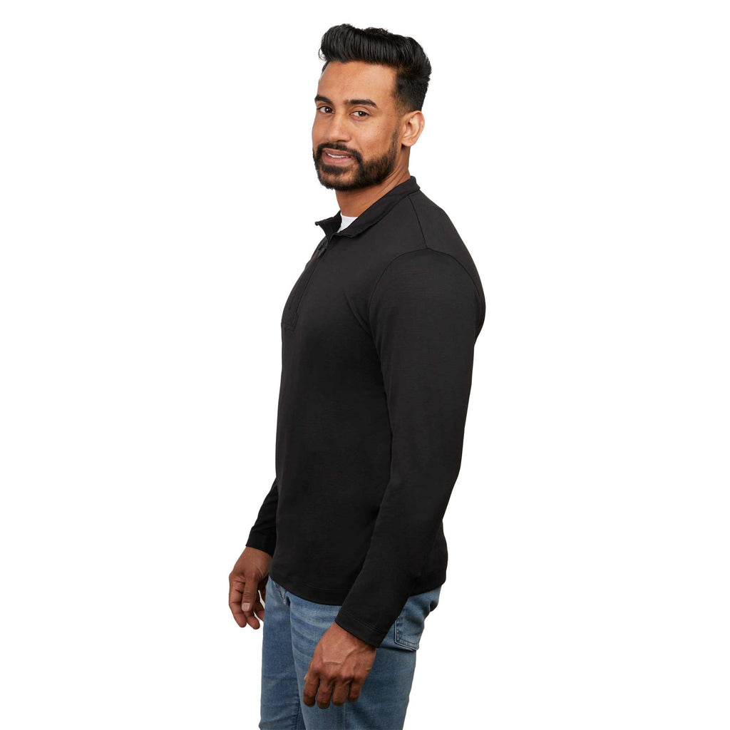 Izu Everything Eco Stretch Quarter Zip for Men Transfer - Black - Left Side On Model