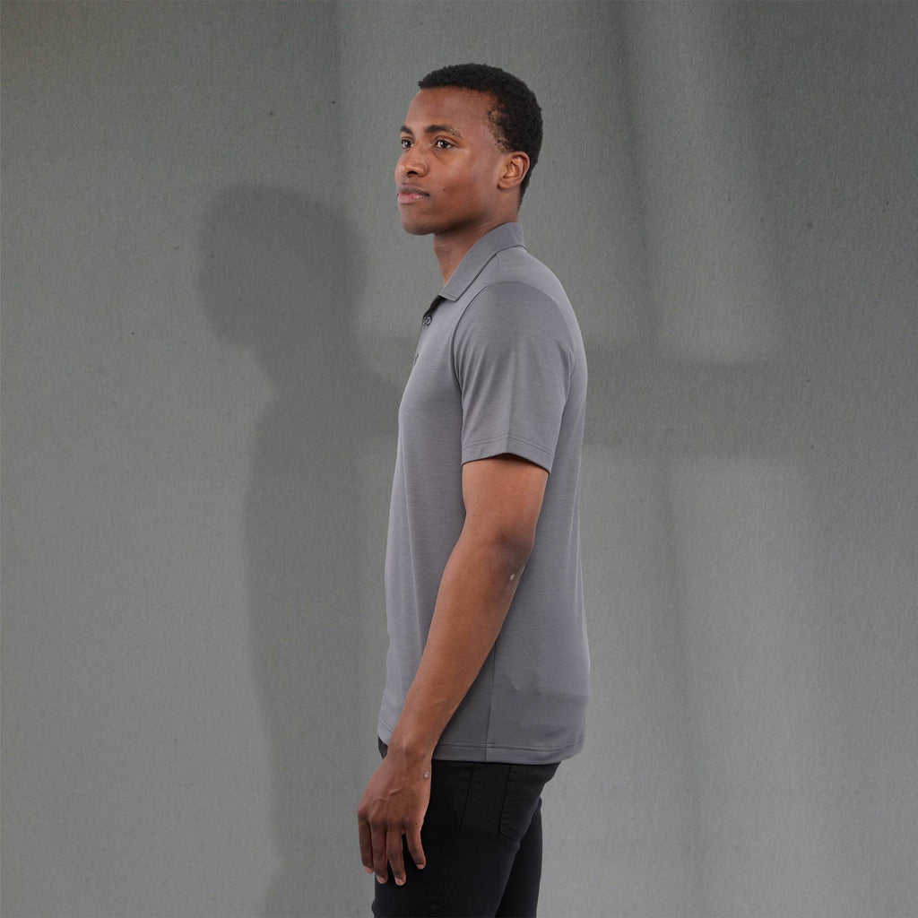 Izu Everything Performance Eco Polo for Men Transfer - Charcoal - Left Side On Model