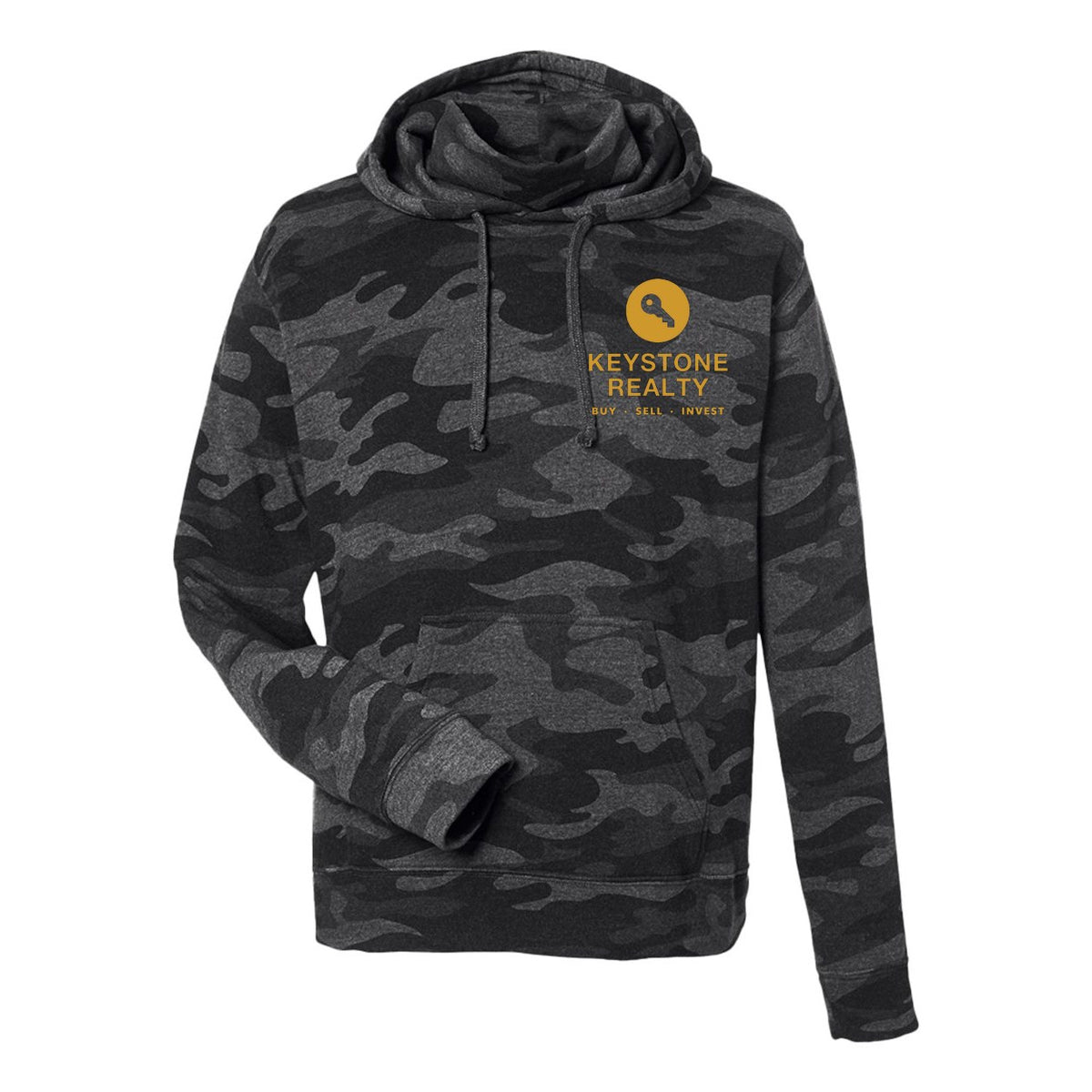 J. America Men's Gaiter Fleece Hooded Sweatshirt Embroidery - Black Camo Heather - Front