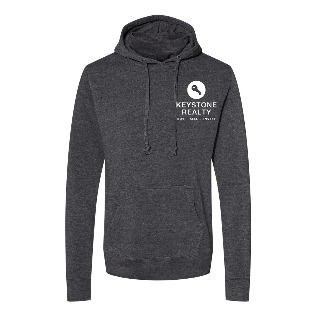 J. America Men's Gaiter Fleece Hooded Sweatshirt Embroidery - Black Heather - Front