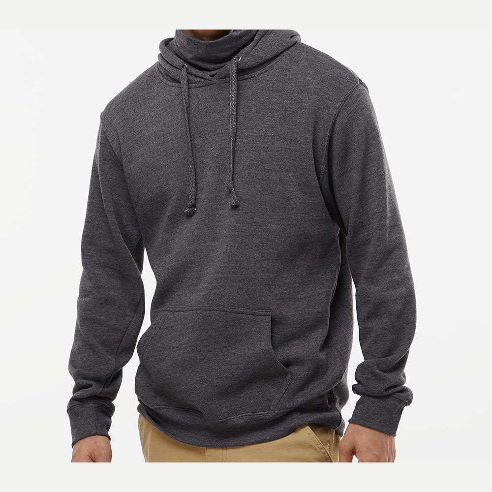 J. America Men's Gaiter Fleece Hooded Sweatshirt Embroidery - Black Heather - On Model Front