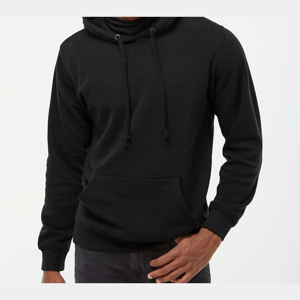 J. America Men's Gaiter Fleece Hooded Sweatshirt Embroidery - Black - On Model Front
