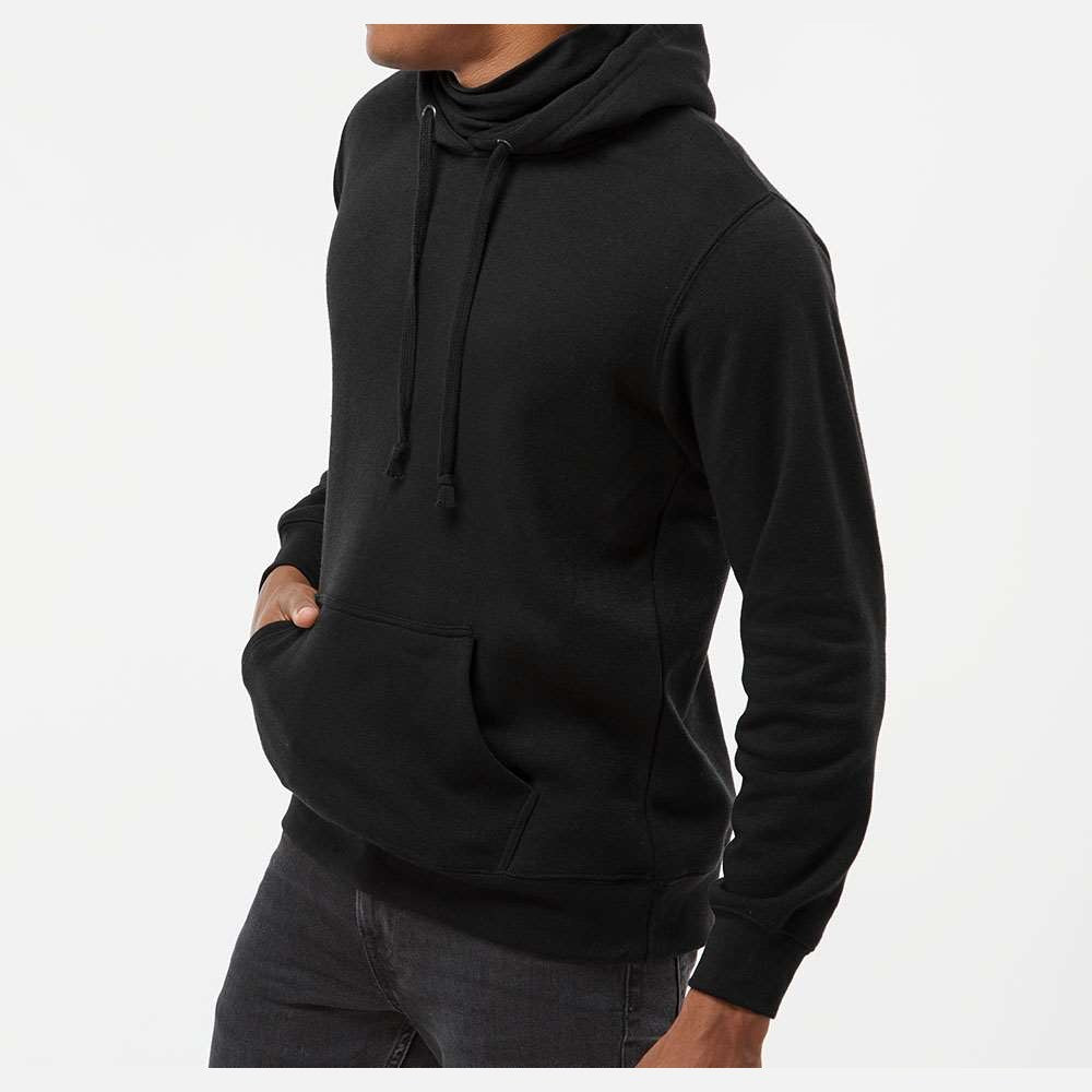 J. America Men's Gaiter Fleece Hooded Sweatshirt Embroidery - Black - On Model Side