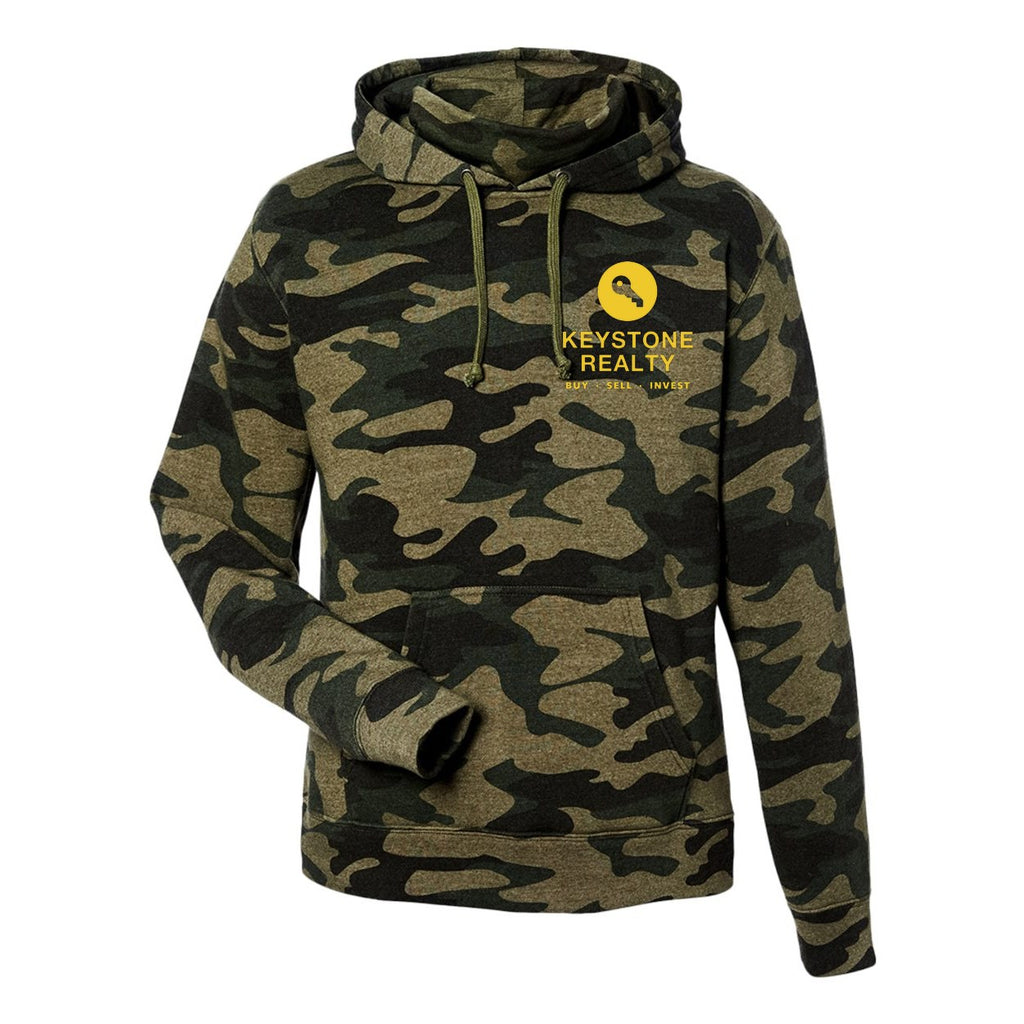 J. America Men's Gaiter Fleece Hooded Sweatshirt Embroidery - Camo Heather - Front