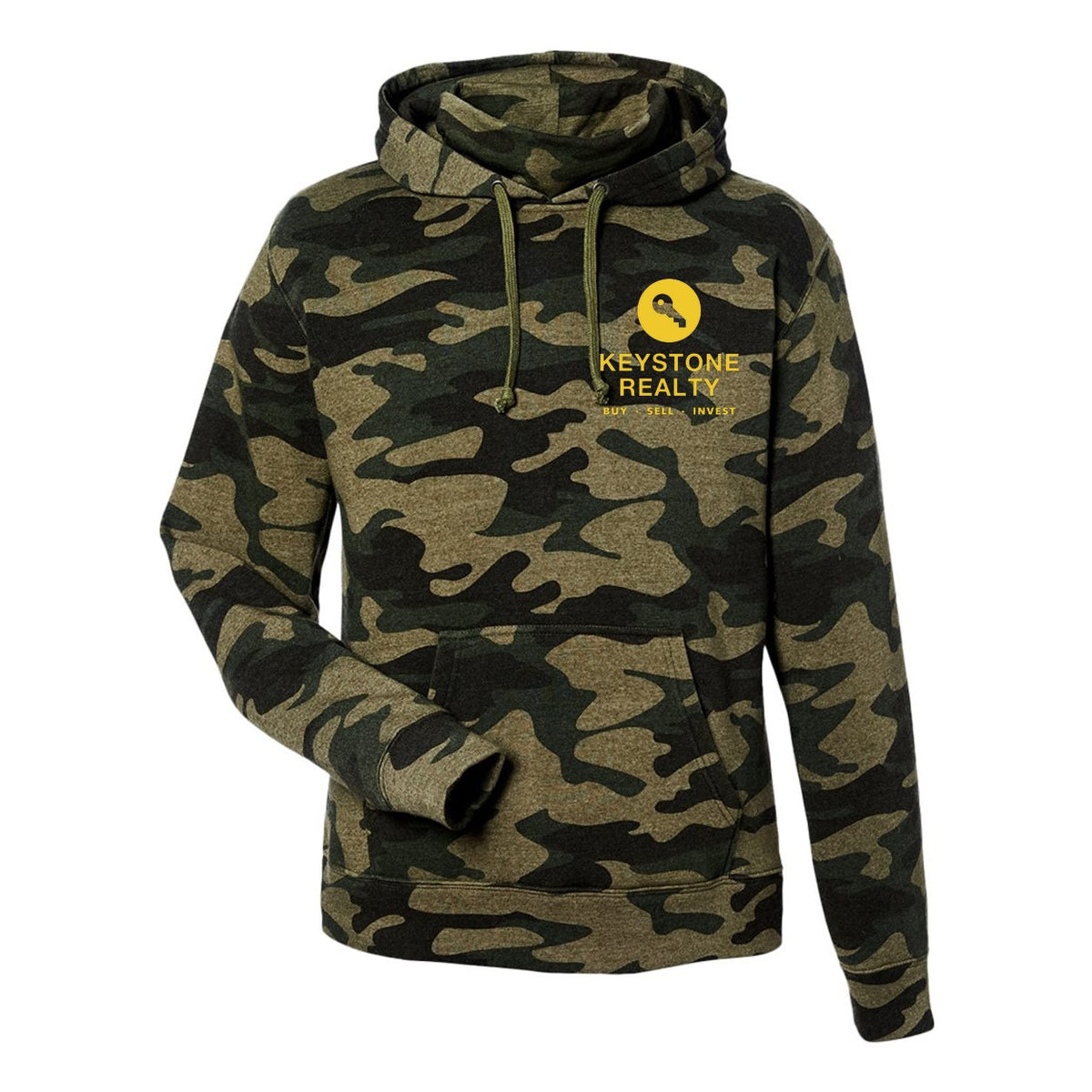 J. America Men's Gaiter Fleece Hooded Sweatshirt Embroidery - Camo Heather - Front