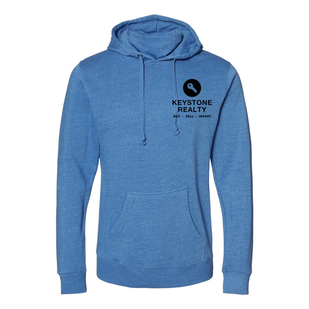 J. America Men's Gaiter Fleece Hooded Sweatshirt Embroidery - Cool Royal Heather - Front