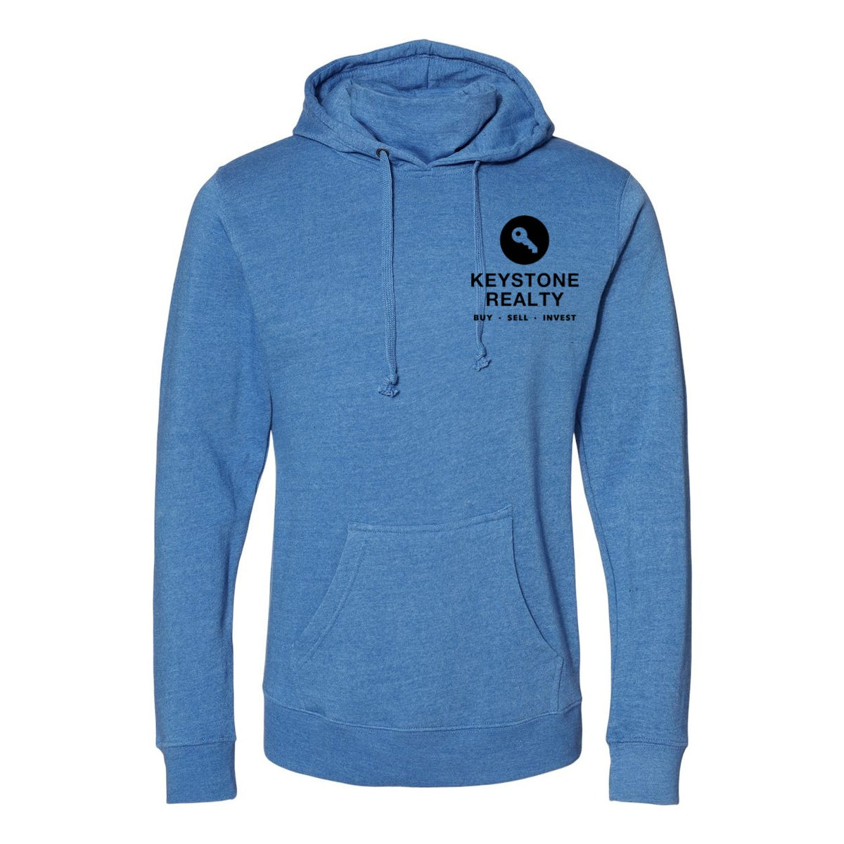 J. America Men's Gaiter Fleece Hooded Sweatshirt Embroidery - Cool Royal Heather - Front