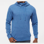 J. America Men's Gaiter Fleece Hooded Sweatshirt Embroidery - Cool Royal Heather - On Model Front