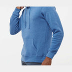 J. America Men's Gaiter Fleece Hooded Sweatshirt Embroidery - Cool Royal Heather - On Model Side
