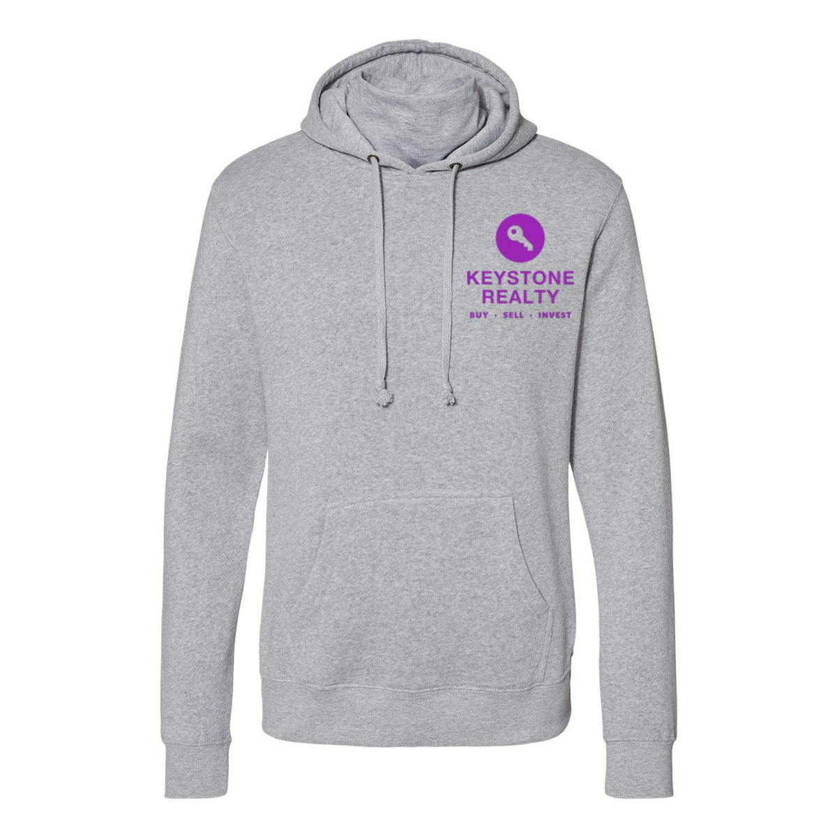 J. America Men's Gaiter Fleece Hooded Sweatshirt Embroidery - Grey Heather - Front