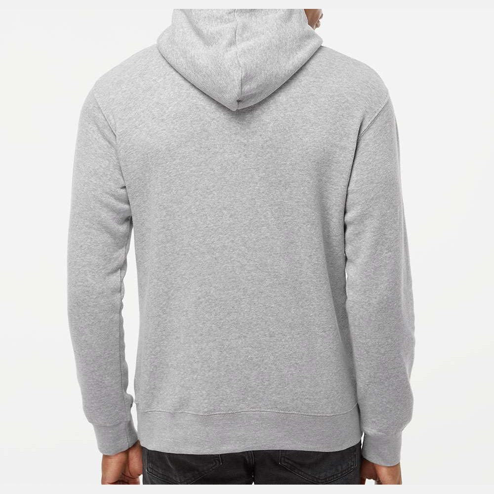 J. America Men's Gaiter Fleece Hooded Sweatshirt Embroidery - Grey Heather - On Model Back