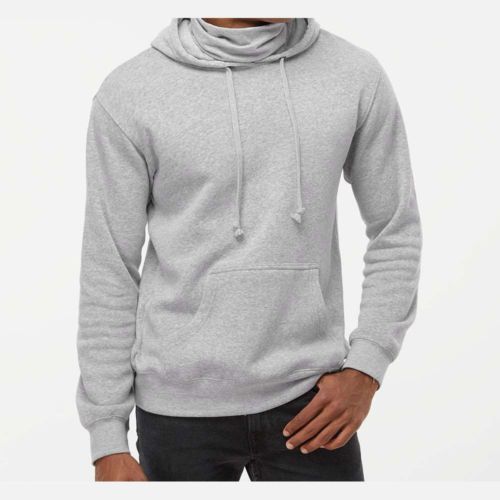 J. America Men's Gaiter Fleece Hooded Sweatshirt Embroidery - Grey Heather - On Model Front