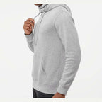 J. America Men's Gaiter Fleece Hooded Sweatshirt Embroidery - Grey Heather - On Model Side