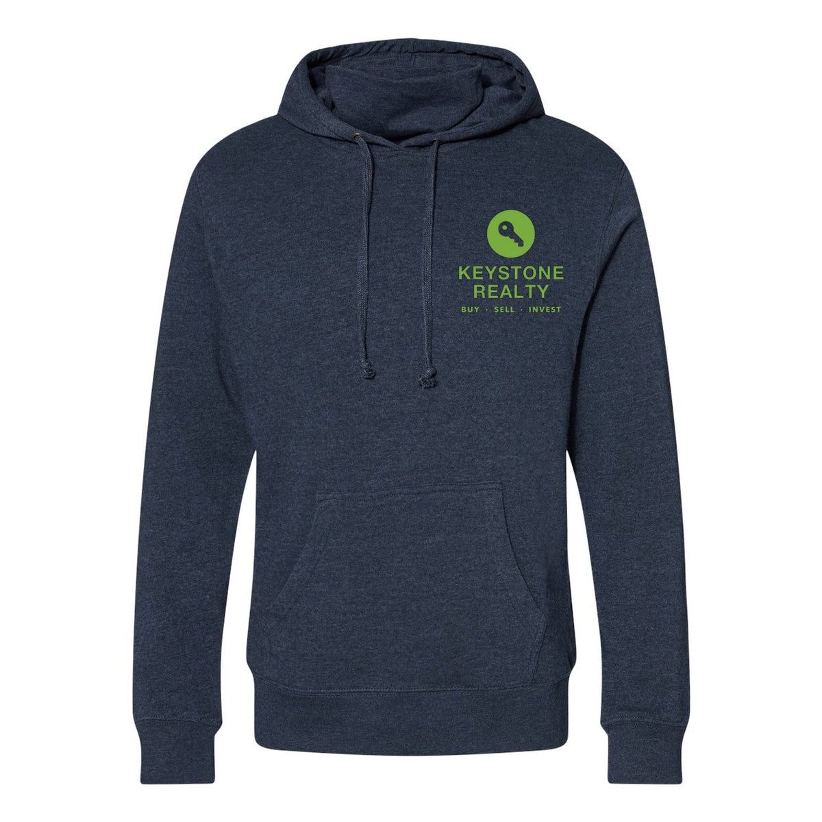 J. America Men's Gaiter Fleece Hooded Sweatshirt Embroidery - True Navy Heather - Front
