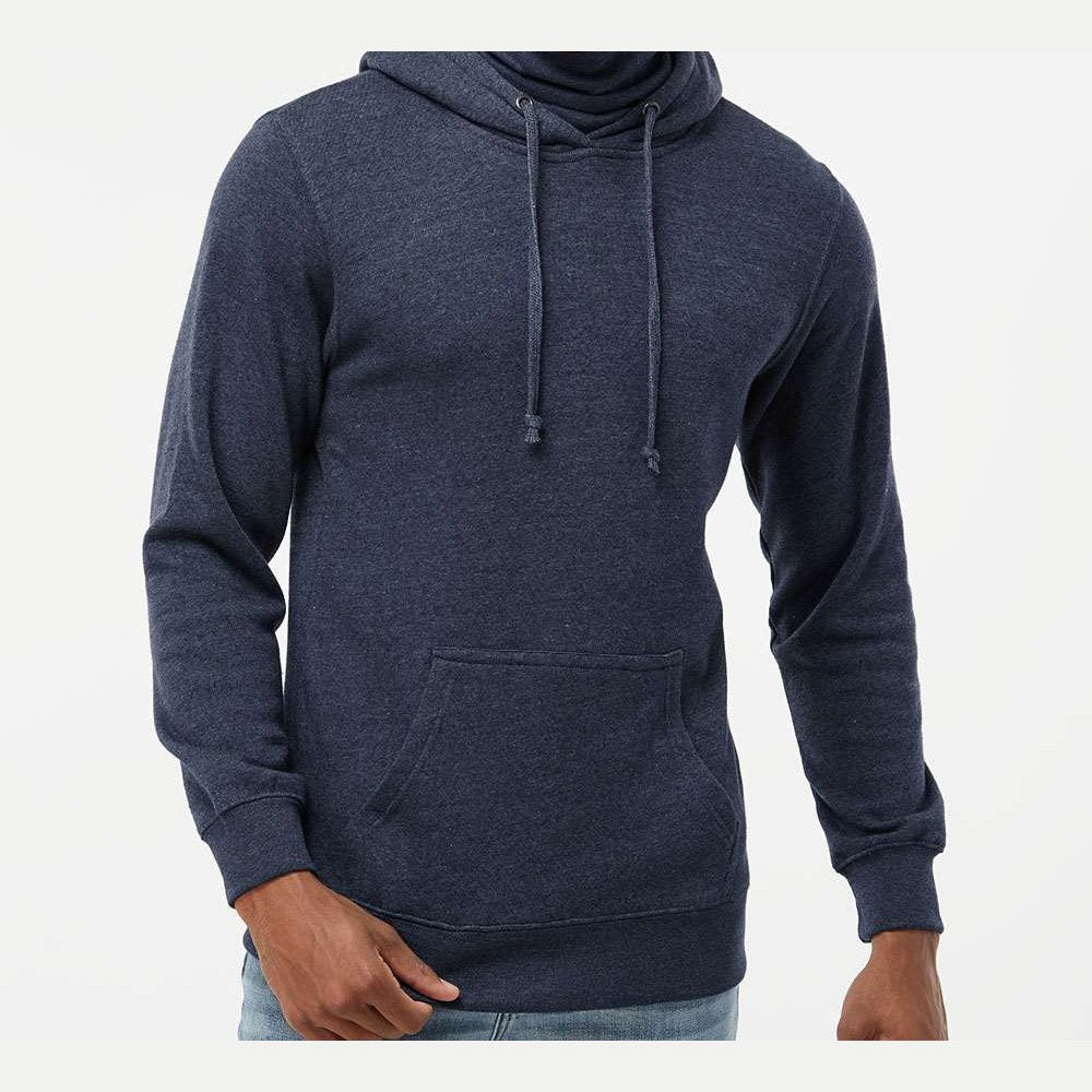 J. America Men's Gaiter Fleece Hooded Sweatshirt Embroidery - True Navy Heather - On Model Front