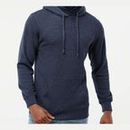 J. America Men's Gaiter Fleece Hooded Sweatshirt Embroidery - True Navy Heather - On Model Front