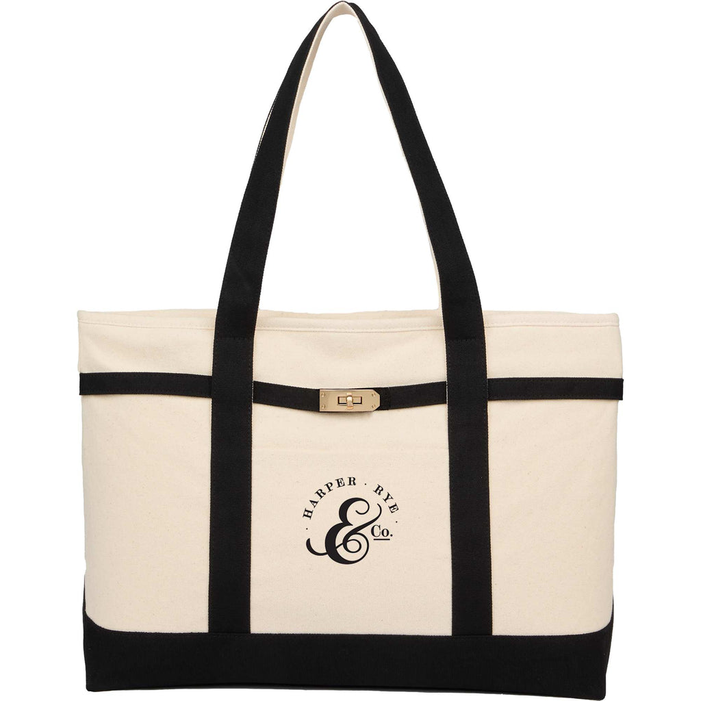 Jane Recycled Canvas Tote with Turn-Lock Buckle, 12 oz - Black - Front