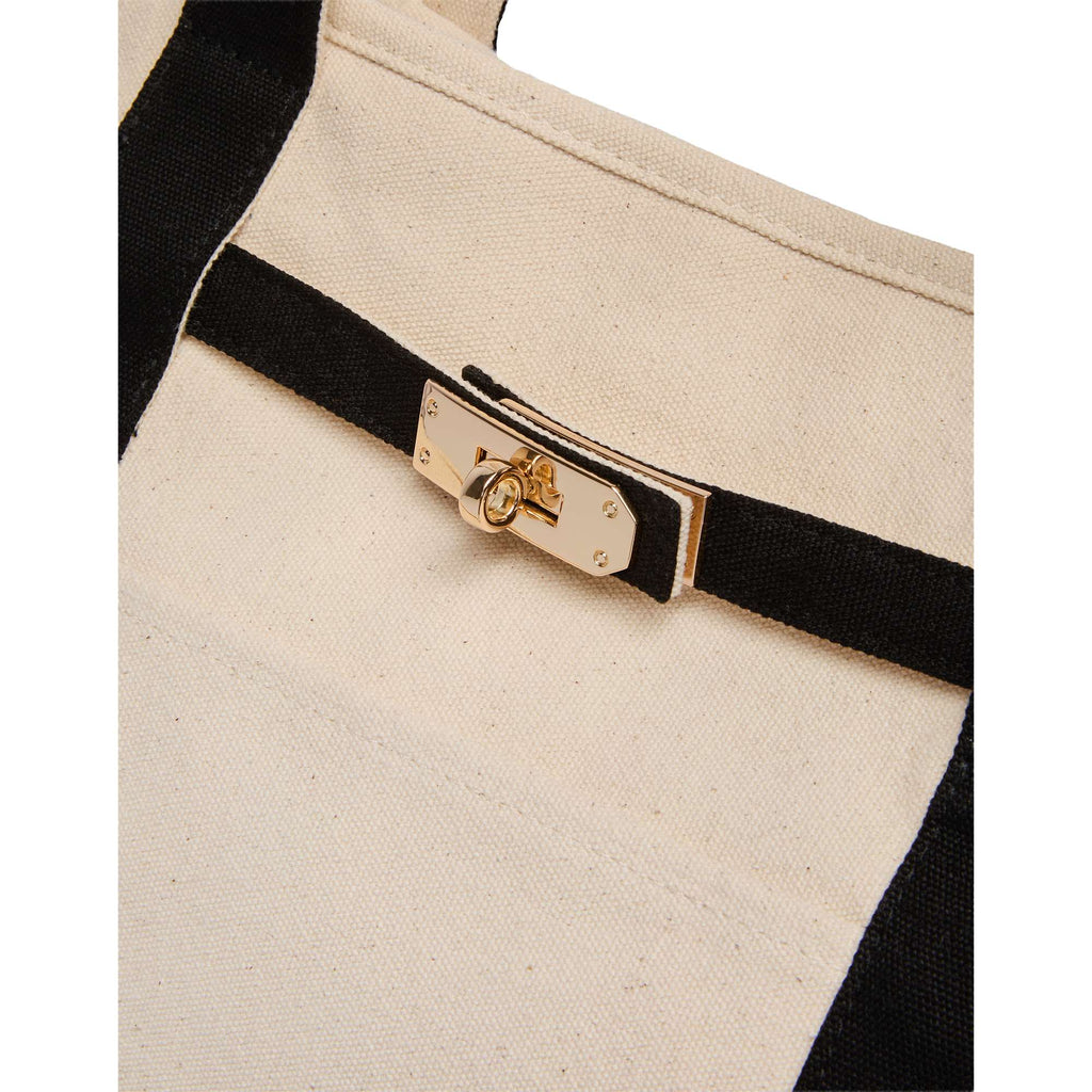 Jane Recycled Canvas Tote with Turn-Lock Buckle, 12 oz Transfer - Black - Detail 2