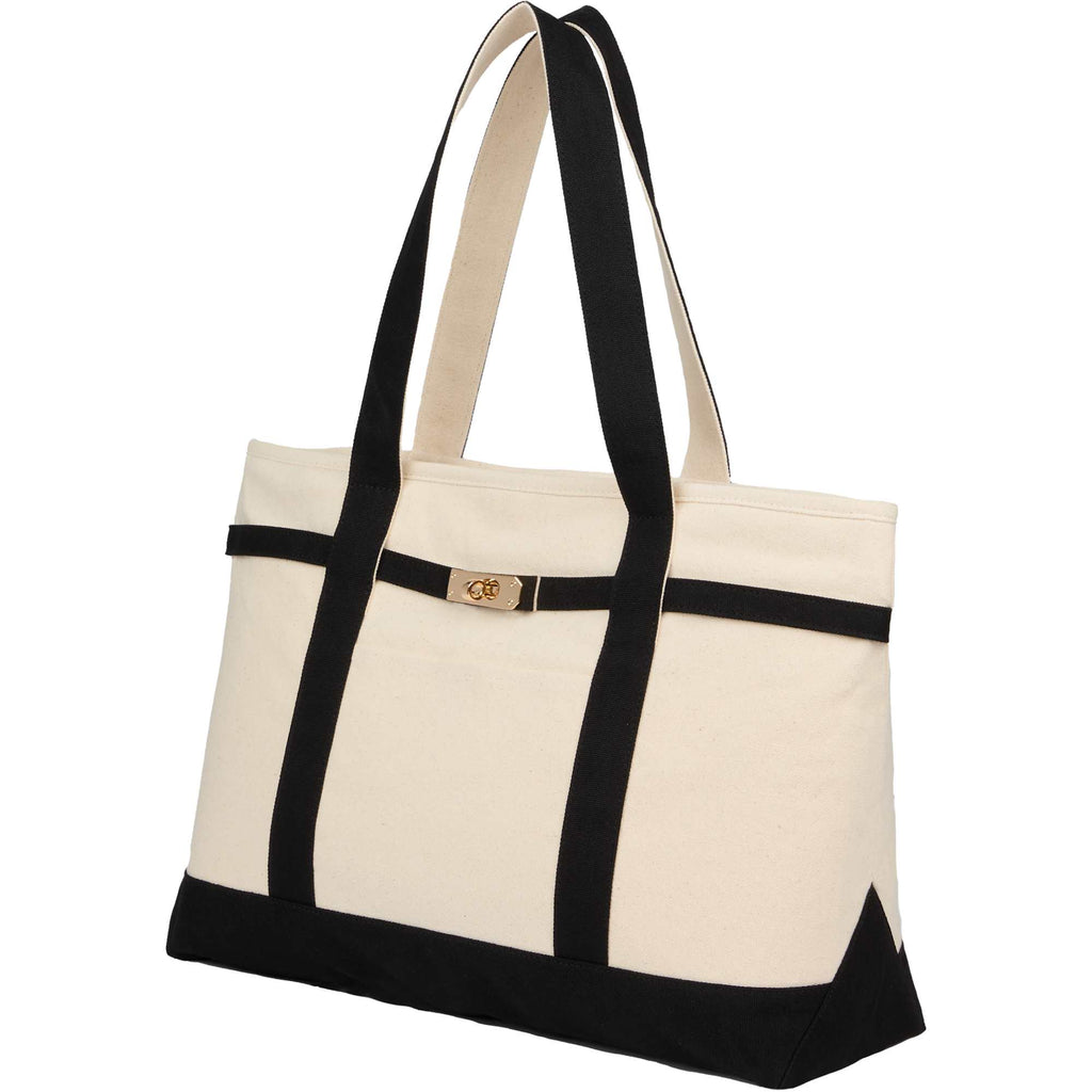 Jane Recycled Canvas Tote with Turn-Lock Buckle, 12 oz Transfer - Black - Left Angle