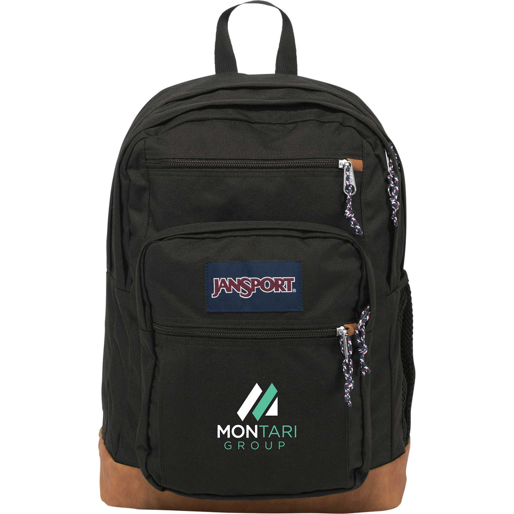 JanSport Cool Student Backpack with Synthetic Leather Trim Transfer - Black - Front