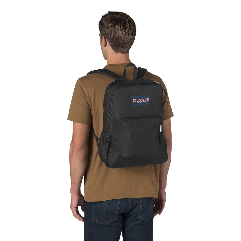 JanSport Cross Town Plus Laptop Backpack, 15 Inch - Black - Front Onmodel
