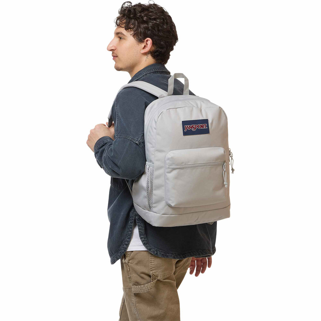 JanSport Cross Town Plus Laptop Backpack, 15 Inch Transfer - Gray - Right Angle On Model