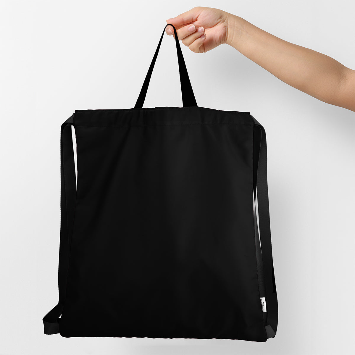 Joel Drawstring Tote Bag in Recycled PET - Black - Handle