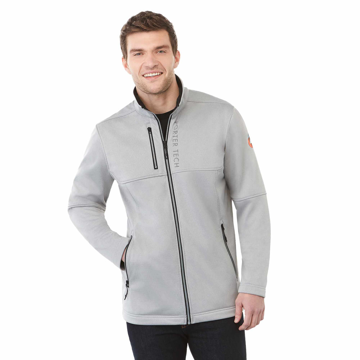 Joris Recycled Waterproof Softshell Jacket for Men Laser Engraving - Silver Heather - Front On Model