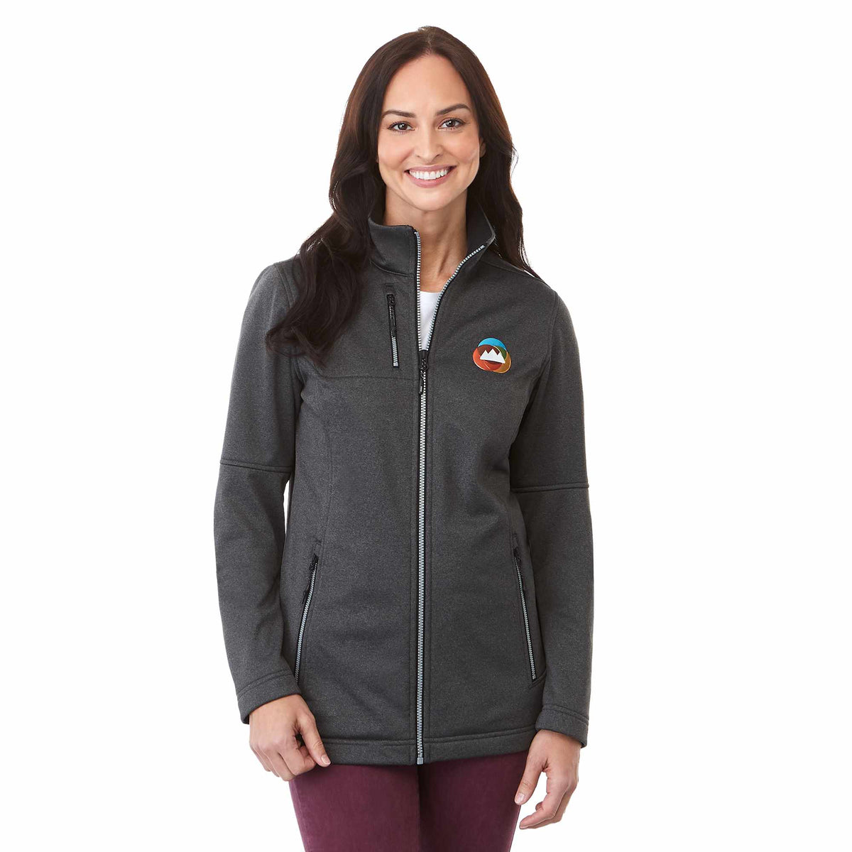 Joris Recycled Waterproof Softshell Jacket for Women Transfer - Heather Dark Charcoal - Front On Model