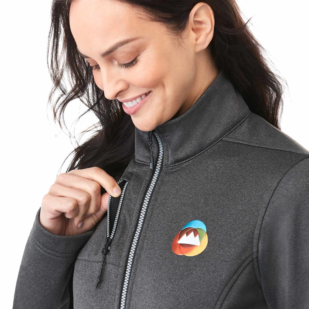 Joris Recycled Waterproof Softshell Jacket for Women Transfer - Heather Dark Charcoal - Left Angle On Model