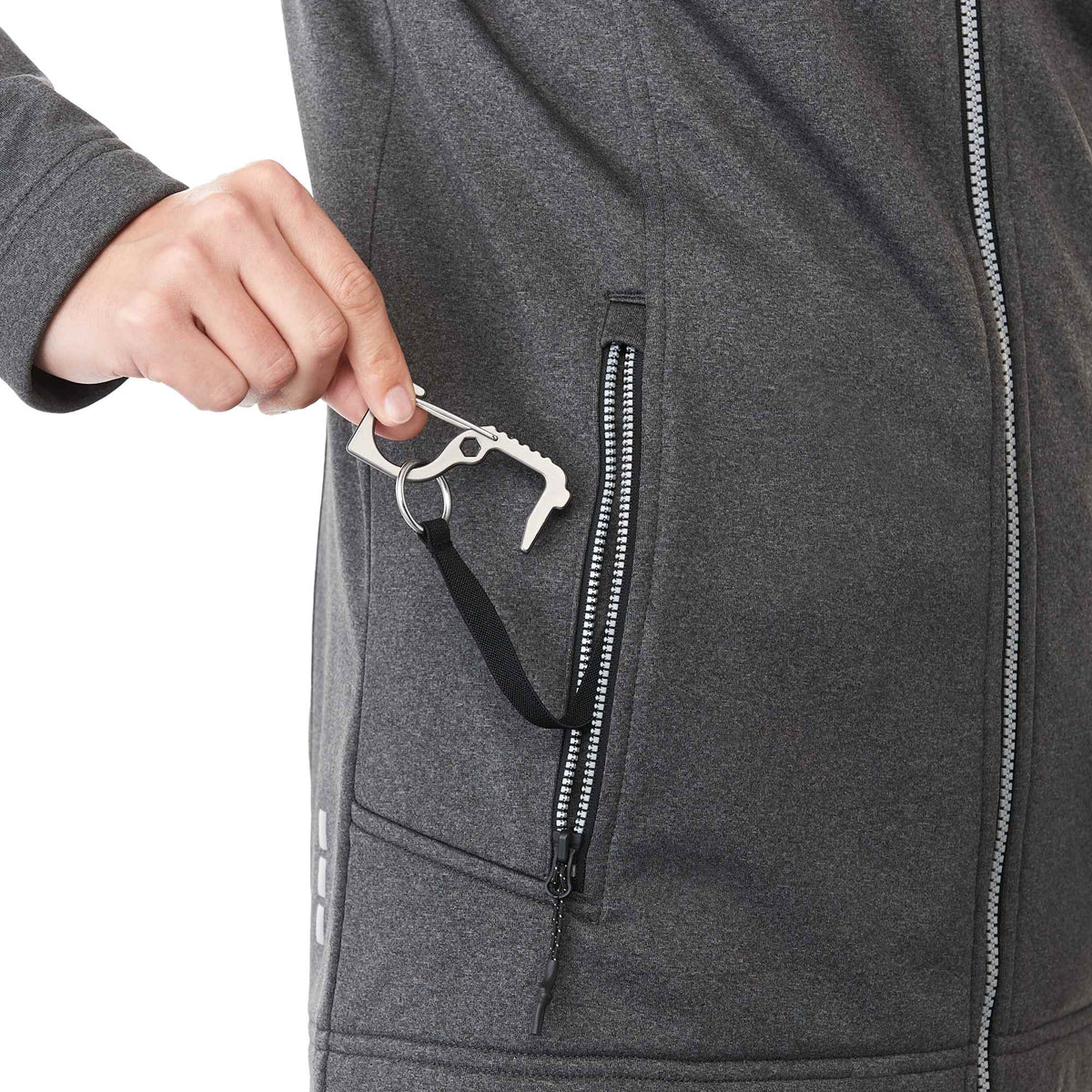 Joris Recycled Waterproof Softshell Jacket for Women Transfer - Heather Dark Charcoal - On Model Detail