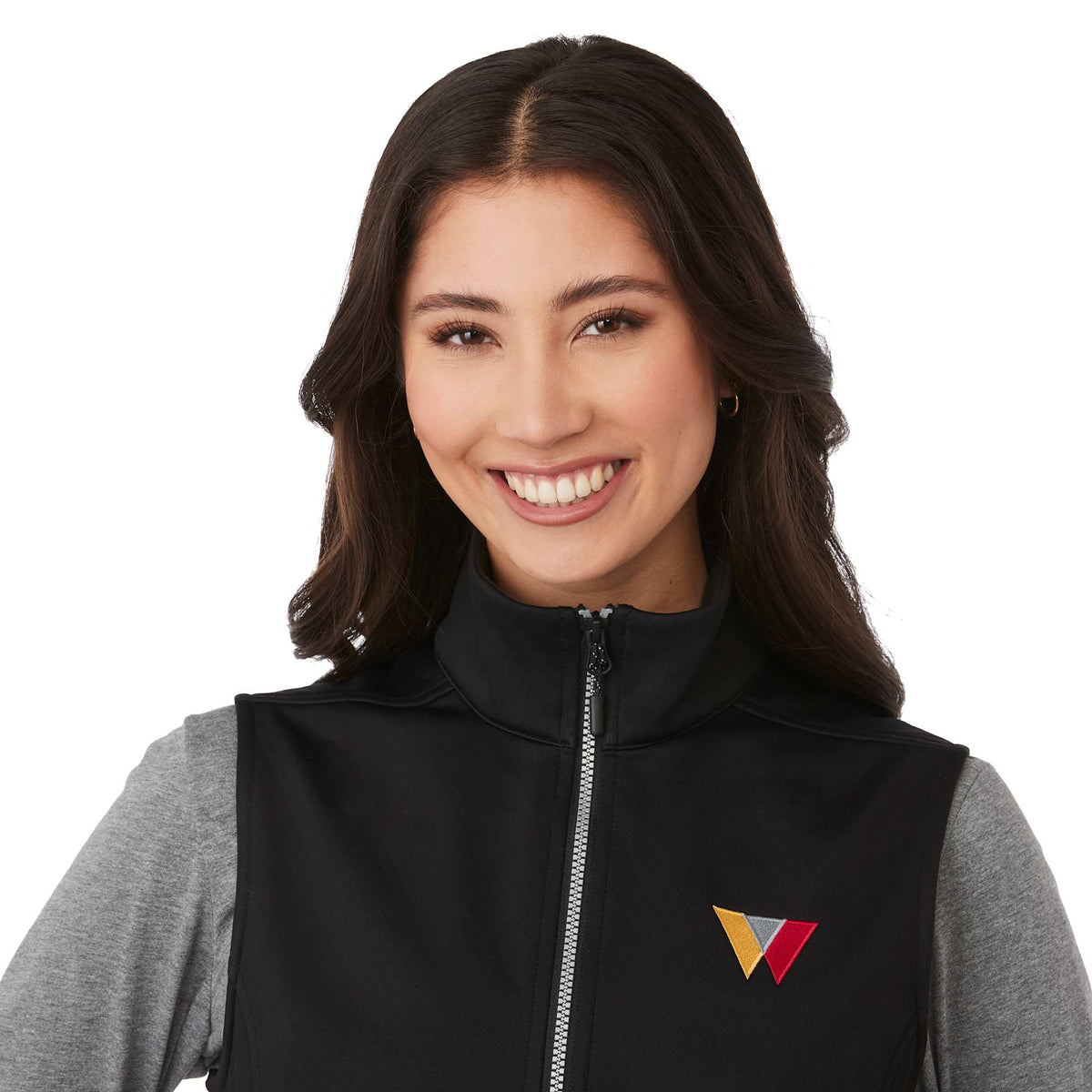 Joris Recycled Waterproof Softshell Vest for Women Embroidery - Black - Detail On Model 2