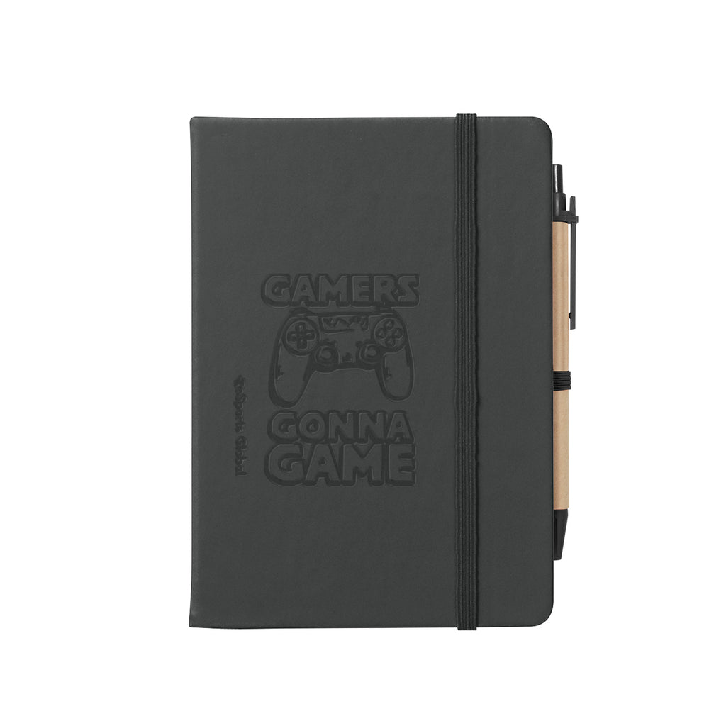 Journal Notebook with Sticky Notes and Flags Full Color - Black - Debossing