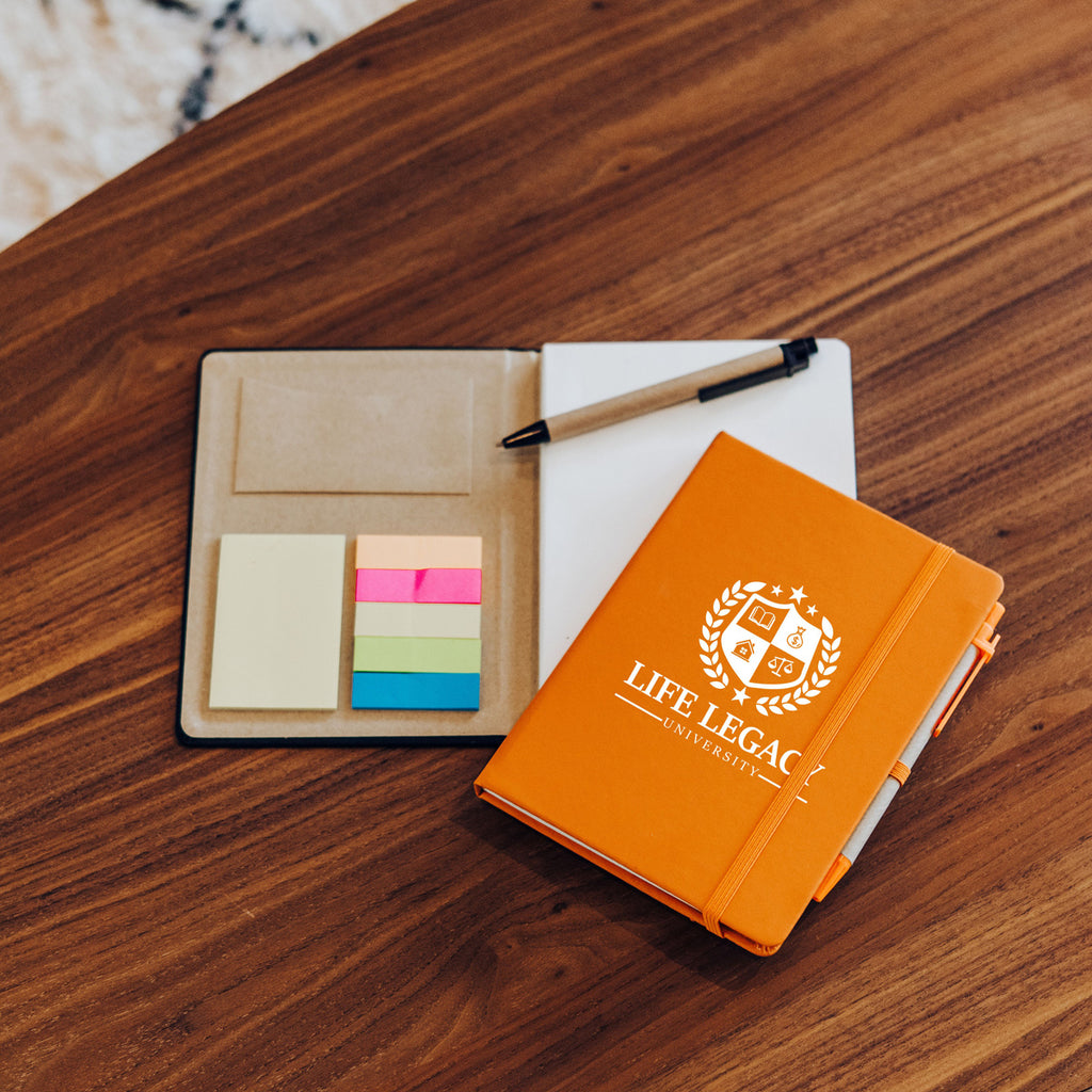 Journal Notebook with Sticky Notes and Flags Full Color - Orange - Lifestyle_Silkscreen
