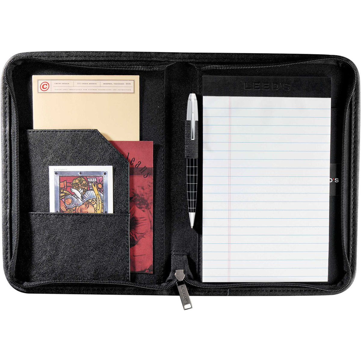 Junior Zippered Padfolio in Recycled Leather - Black - Front 2