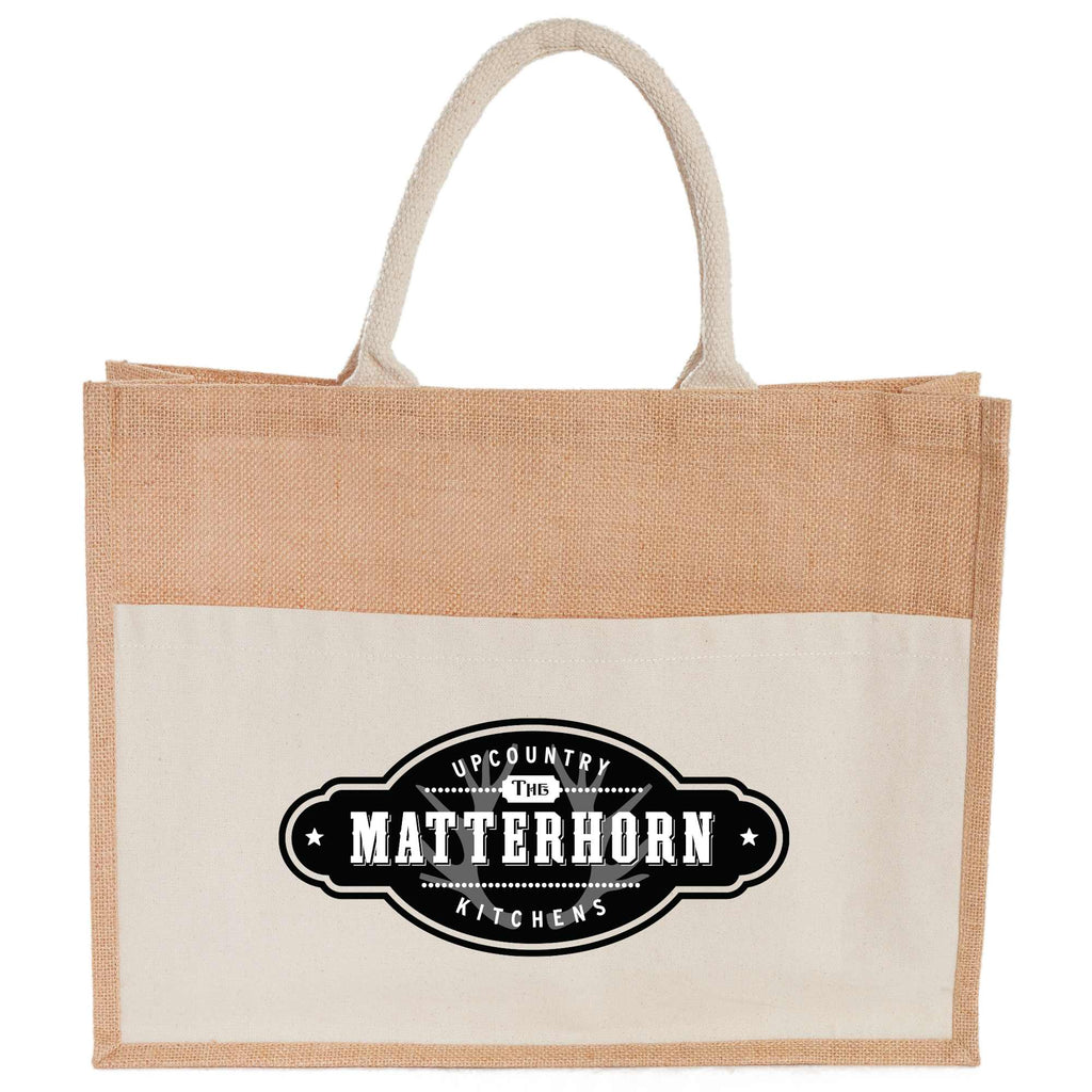 Jute Shopper with Recycled Cotton Front Pocket - Natural - Front