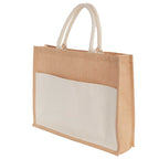 Jute Shopper with Recycled Cotton Front Pocket - Natural - Left Side 2