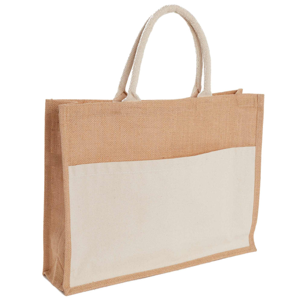 Jute Shopper with Recycled Cotton Front Pocket - Natural - Right Side 2