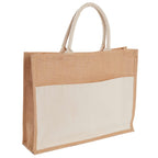 Jute Shopper with Recycled Cotton Front Pocket Transfer - Natural - Right Side 2